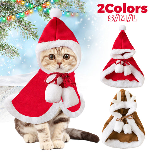 Festive Cat Christmas Costume – Soft Santa Cape and Hat