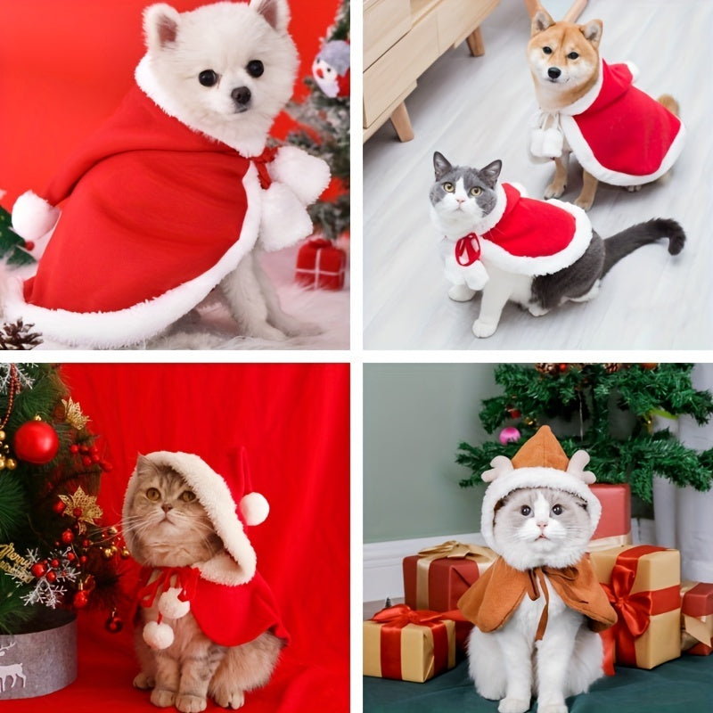Festive Cat Christmas Costume – Soft Santa Cape and Hat