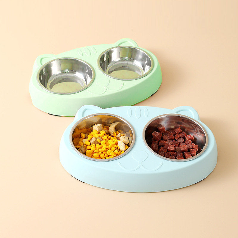 No-Spill Pet Double Bowls for Food & Water – Indoor Use