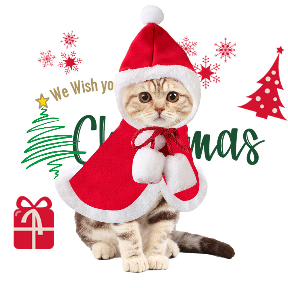 Festive Cat Christmas Costume – Soft Santa Cape and Hat